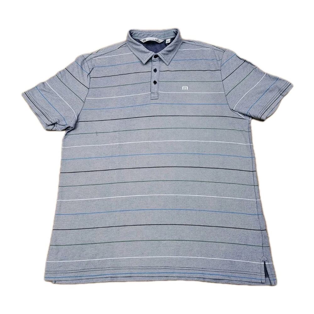 Travis Mathew Long Sleeve Polo Shirt Mens XL Gray Striped Stretch Performance